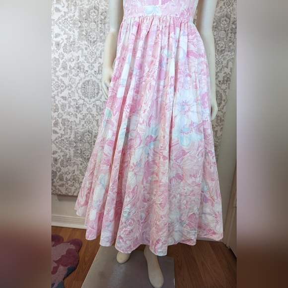 True Vintage Pink & White Floral Fit & Flare 1950s Cotton Sun Dress size 0-2 - Picture 5 of 15